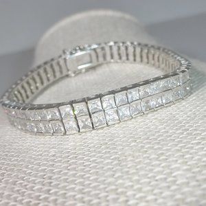 Silpada B1390 Sterling Silver Cubic Zirconia Tennis Bracelet Double Row Channel